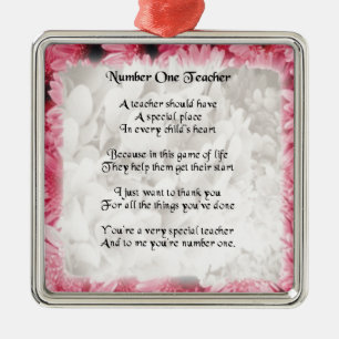 Lehrer-Gedicht - rosa Blumenrand Entwurf Silbernes Ornament