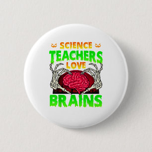 Lehrer Gehirne Skeleton Hand Herz Halloween Button