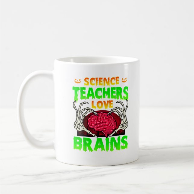 Lehrer Gehirne Skeleton Hand Herz Halloween Kaffeetasse (Links)