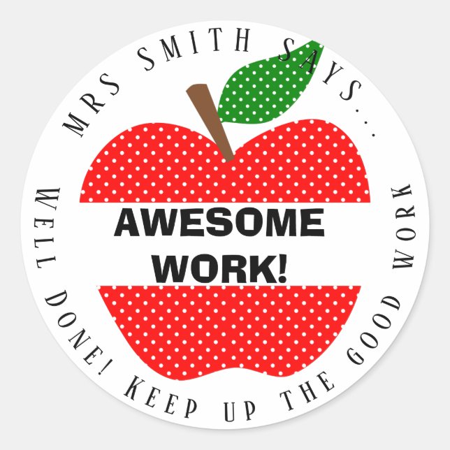 Lehrer gut gemacht Rotpolka Dot Apfel Runder Aufkleber (Vorderseite)