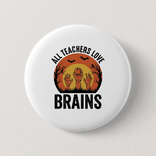 Lehrer Halloween Gehirne Vintage Vektor Design_1 Button