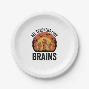 Lehrer Halloween Gehirne Vintage Vektor Design_1 Pappteller