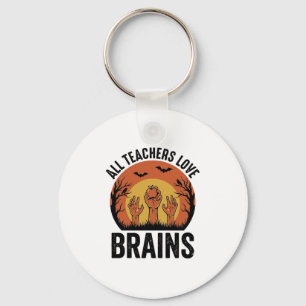 Lehrer Halloween Gehirne Vintage Vektor Design_1 Schlüsselanhänger