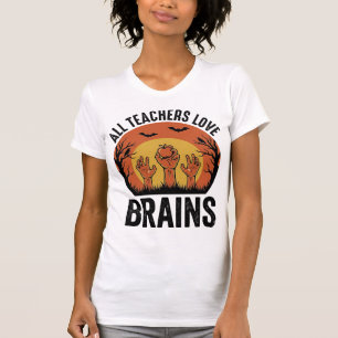 Lehrer Halloween Gehirne Vintage Vektor Design_1 T-Shirt