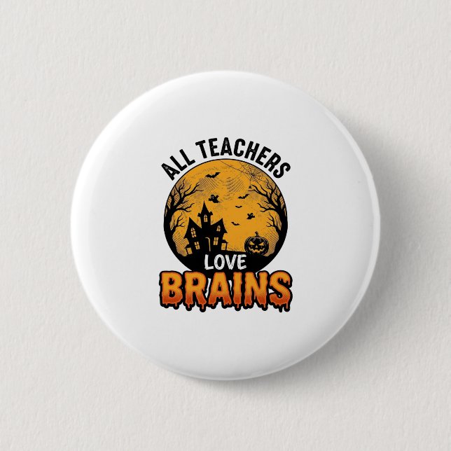 Lehrer Halloween Liebe Gehirne Vintage Design_1 Button (Vorderseite)