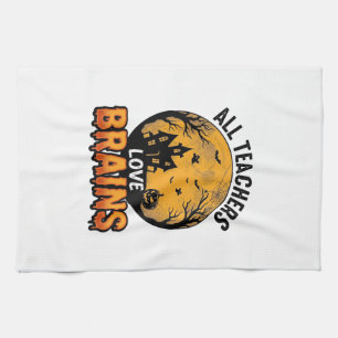 Lehrer Halloween Liebe Gehirne Vintage Design_1 Geschirrtuch