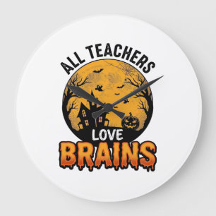 Lehrer Halloween Liebe Gehirne Vintage Design_1 Große Wanduhr