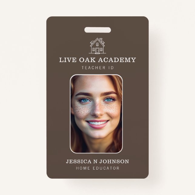 Lehrer-ID-Abzeichen | Minimalistisch Taupe Ausweis (Vorderseite)