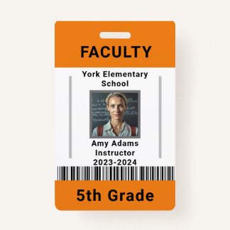 Lehrer-ID-Abzeichen Vorlage W/ Barcode Orange Ausweis