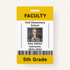 Lehrer-ID-Abzeichen Vorlage W/ Strichcode Gelb Ausweis