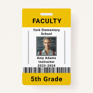 Lehrer-ID-Abzeichen Vorlage W/ Strichcode Gelb Ausweis