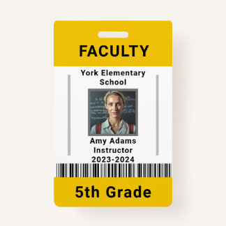 Lehrer-ID-Abzeichen Vorlage W/ Strichcode Gelb Ausweis