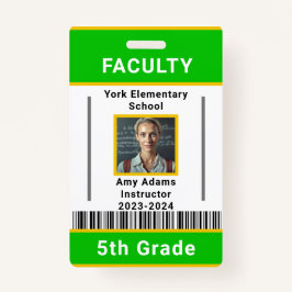 Lehrer-ID-Abzeichen Vorlage W/ Strichcode Grün Ausweis