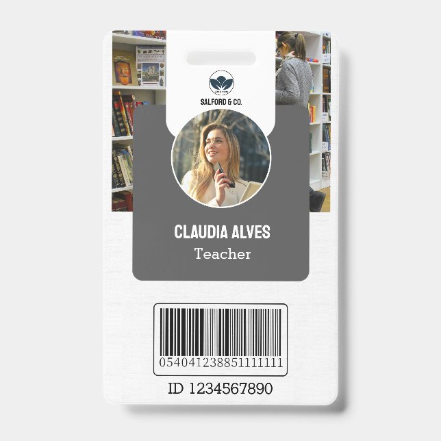 Lehrer-ID-Karte | Graue Collage School ID Card Ausweis (Vorderseite)