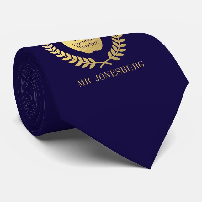 Lehrer-Indigo-Imitat-Gold des Name-#1 Krawatte (Gerollt)