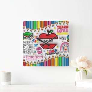 Lehrer: Inspiriert, wachsen, Minds, Herzen Quadratische Wanduhr
