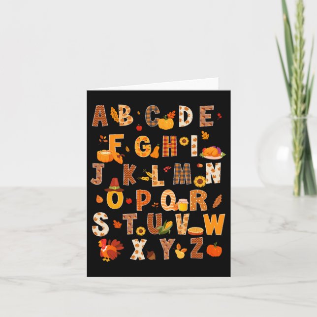 Lehrer Kids Alphabet Türkei Pumpkin Herbst Danke Karte (Vorderseite)
