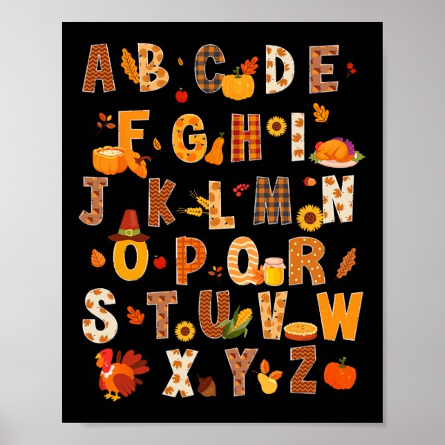 Lehrer Kids Alphabet Türkei Pumpkin Herbst Danke Poster (Vorne)