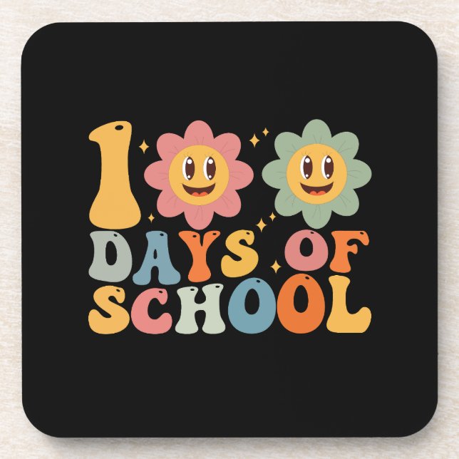 Lehrer Kinder Retro Groovy 100 Tage 0f Schule Getränkeuntersetzer (Vorderseite)