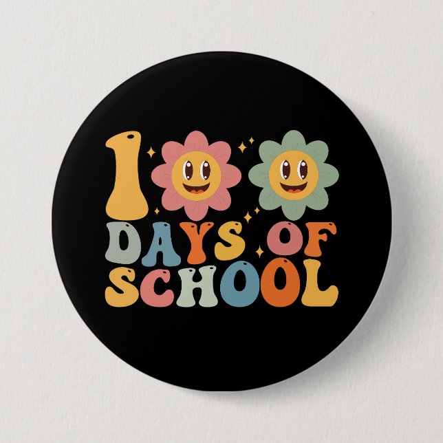 Lehrer Kinder Retro Groovy 100 Tage Schule  Button (Vorderseite)