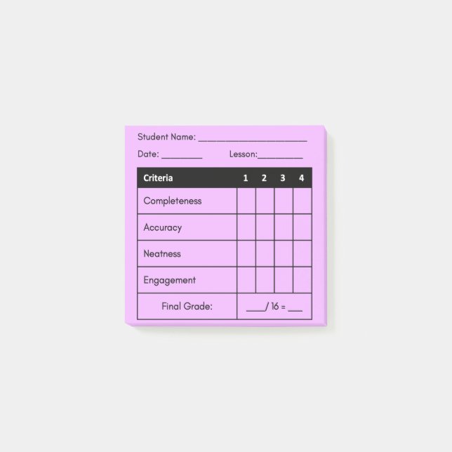 Lehrer Klassifizierung Rubriken Unterricht rosa Po Post-it Klebezettel (Vorderseite)