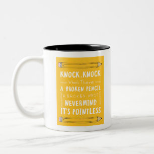 Lehrer Knock Knock Jokes Stift Puns Kid Spaß Zweifarbige Tasse