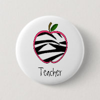Lehrer-Knopf - rosa Kontur Zebra-Druck-Apples w