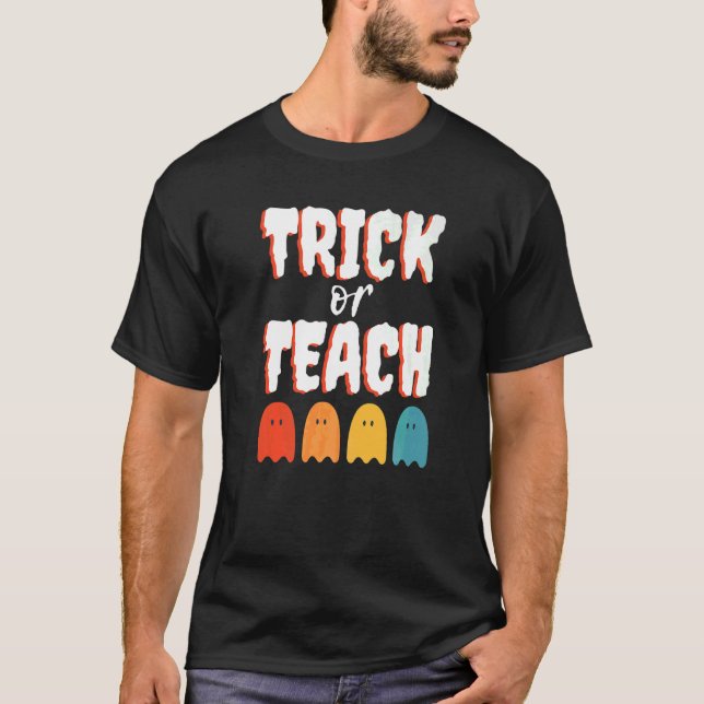 Lehrer Kostüm Streich Oder Lehre Retro Geister Hal T-Shirt (Vorderseite)