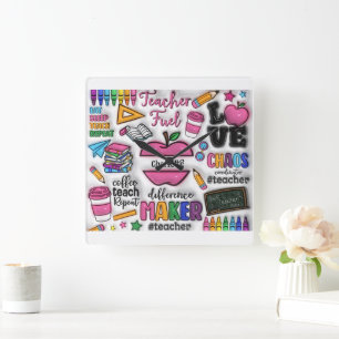 Lehrer: Kraftstoff, Liebe, Inspirier, Wiederholung Quadratische Wanduhr