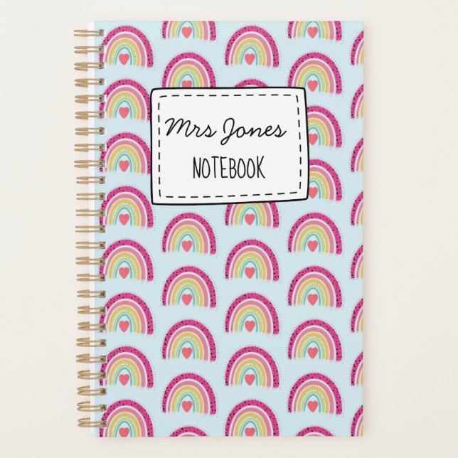 Lehrer LESSON PLANNER MIT NAME Regenbogen Thema Planer (Vorderseite)