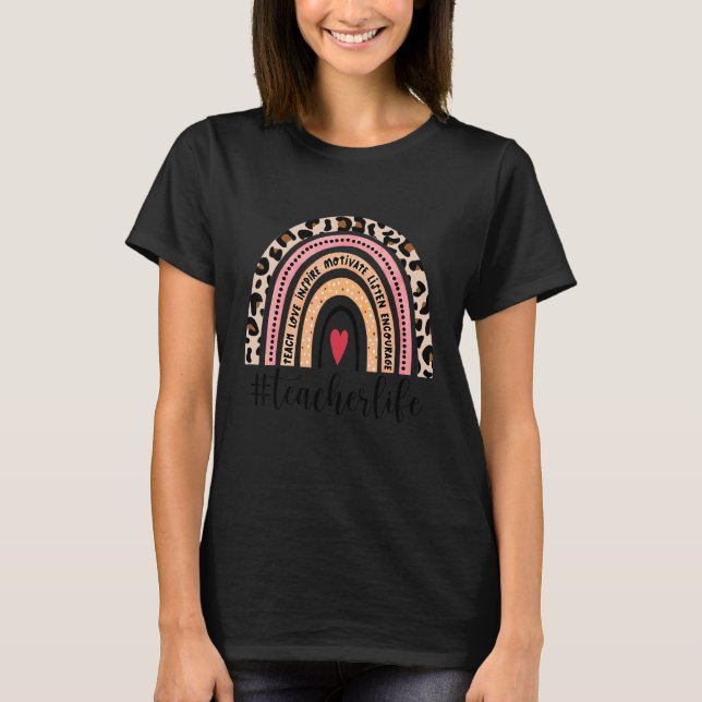 Lehrer Life Boho Leopard Rainbow Teach Liebe Inspi T-Shirt (Vorderseite)
