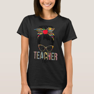 Lehrer Life Leopard drucken Messy Bun ersten Tag T-Shirt