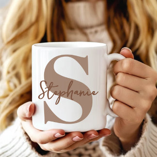 Lehrer | Moderne braune Monogramm-Initiale Abschlu Kaffeetasse