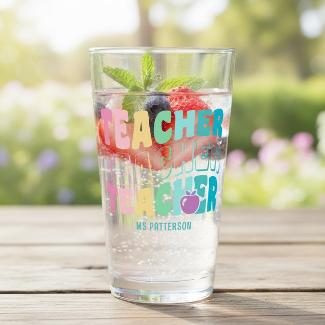Lehrer Moderne Regenbogenfarben Personalisierter N Glas (Von Creator hochgeladen)