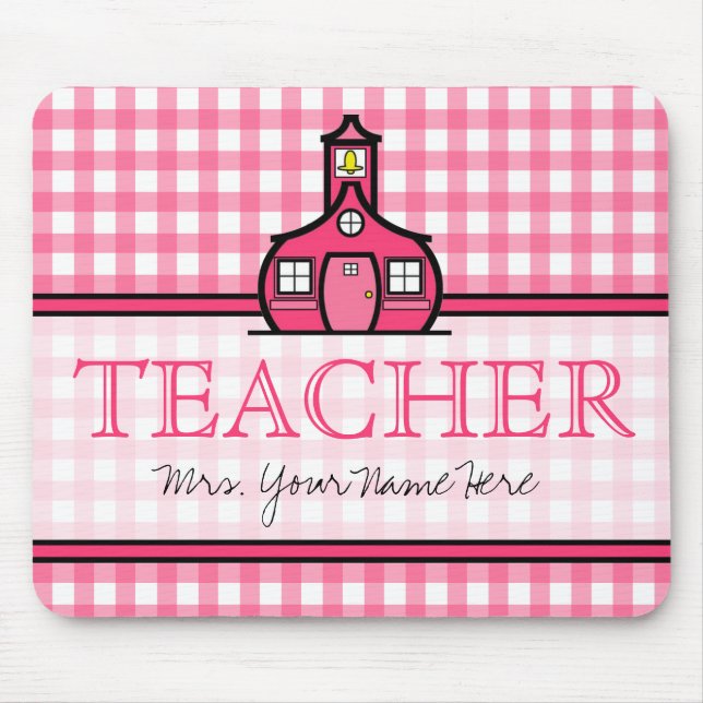 Lehrer Mousepad - rosa Gingham (Vorne)
