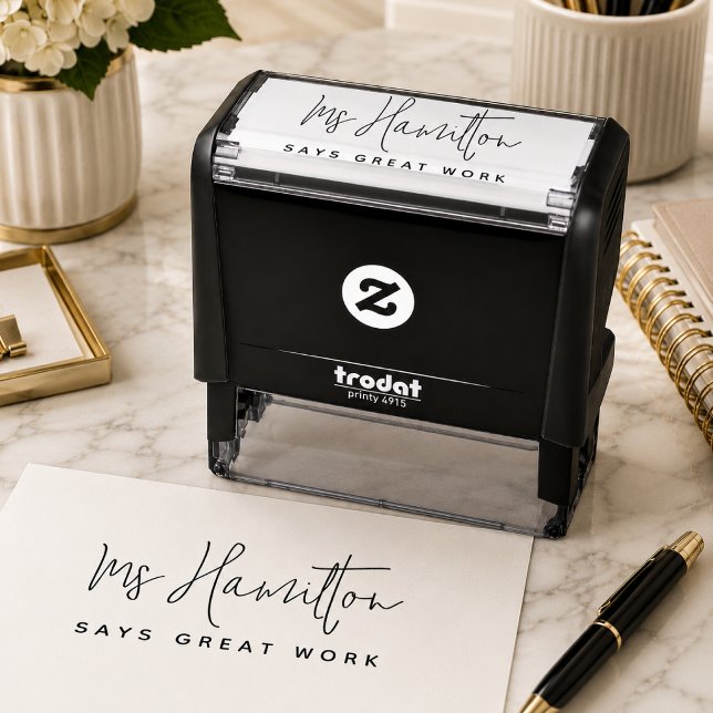 Lehrer Name Großes Kennzeichen der Arbeiterschule Permastempel (Personalized teacher stamp for marking homework, worksheets, and student papers with praise.)