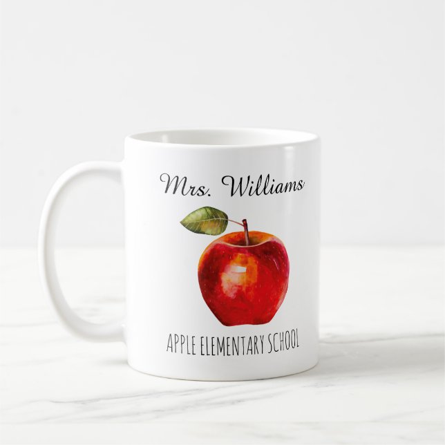 Lehrer Name Schule Wasserfarbe Red Apple Kaffee M Kaffeetasse (Links)