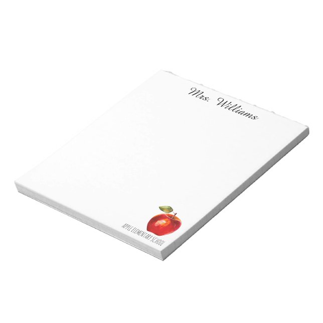 Lehrer Name Schule Wasserfarbe Red Apple Notizblock (Rotiert)