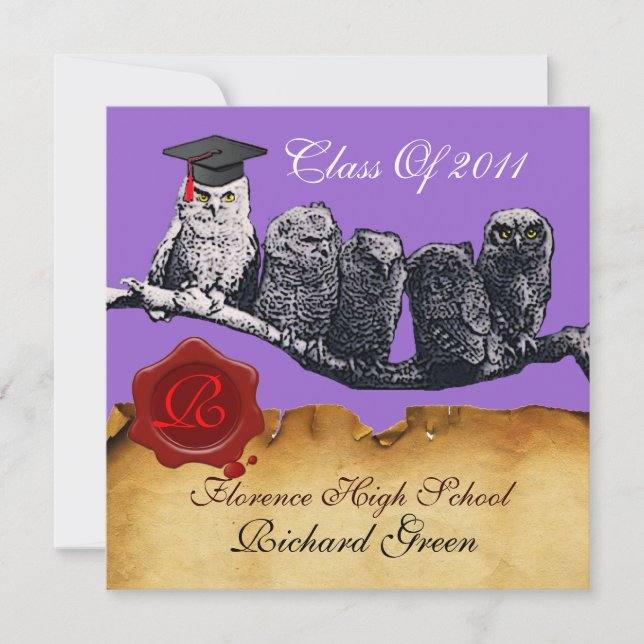 LEHRER OWL ABSCHLUSS PARCHMENT WAX SIEGEL MONOGRAM EINLADUNG (Vorderseite)