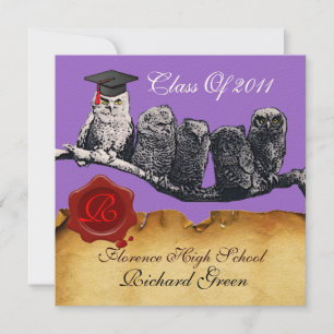 LEHRER OWL ABSCHLUSS PARCHMENT WAX SIEGEL MONOGRAM EINLADUNG