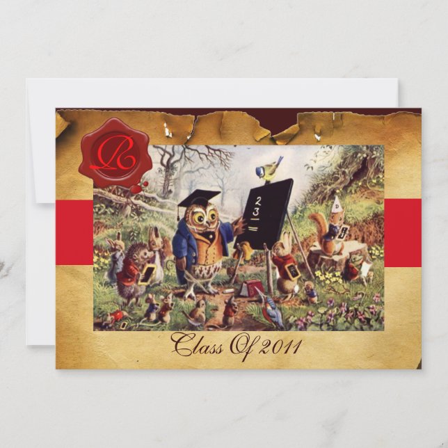 LEHRER OWL ABSCHLUSS PARCHMENT WAX SIEGEL MONOGRAM EINLADUNG (Vorderseite)