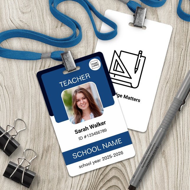 Lehrer-Personalausweis - Schulpersonal - Marinebla Ausweis (Teacher Photo ID Badge - School Staff - Navy Blue)
