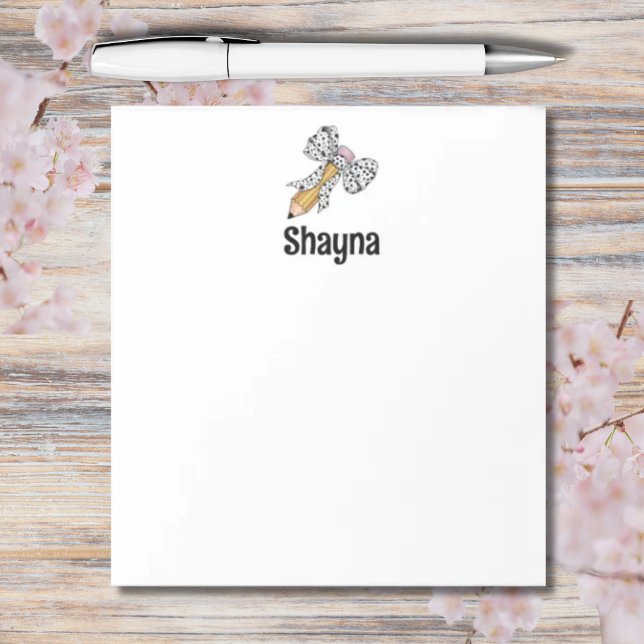 Lehrer personalisierter Bleistift mit Druckbogen Notizblock (Personalized pencil with bow and animal print)