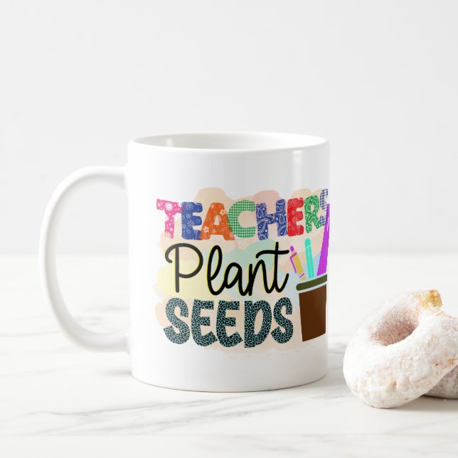 Lehrer Pflanze Samen farbenfrohe Kaffee Tasse Gesc (Mit Donut)