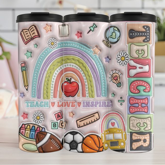 Lehrer: Regenbogen, Liebe, Inspirier, Lernen Thermosbecher (Von Creator hochgeladen)
