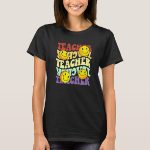 Lehrer Retro Sonnenblume Lächeln Gesicht zurück zu T-Shirt