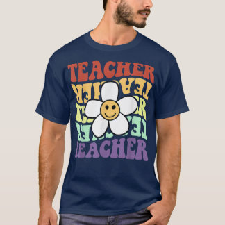 Lehrer Retro Sonnenblumen lächeln Gesicht zurück z T-Shirt