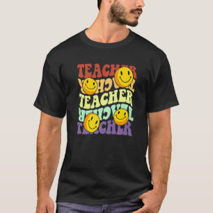 Lehrer Retro Sonnenblumen lächeln Gesicht zurück z T-Shirt