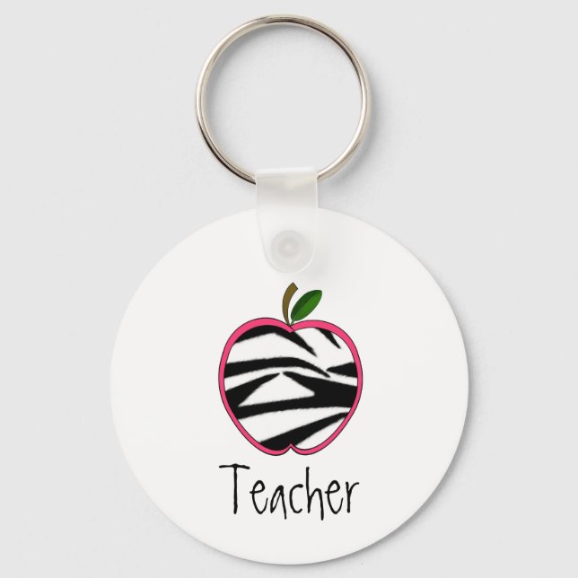 Lehrer Schlüsselanhänger - Zebra Print Apple w Pin (Vorderseite)