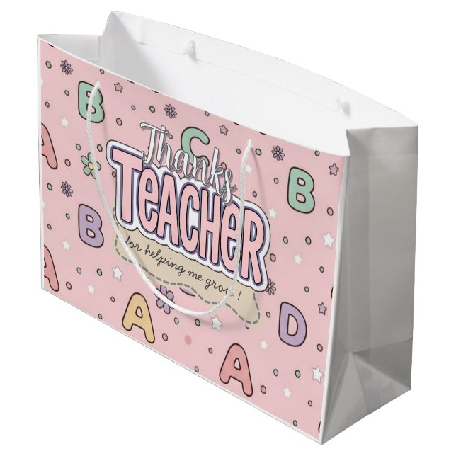 Lehrer-Schul-Patrouille Rosa Buchstaben  Große Geschenktüte (Rückseite Schrägansicht)